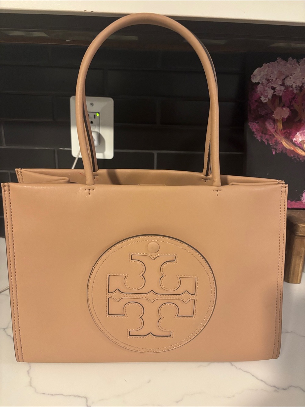 Tory Burch Beige Leather Logo Tote
